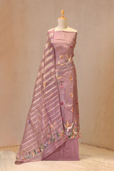 Mauve Embroidered Organza Silk Suit Set with Tissue Dupatta