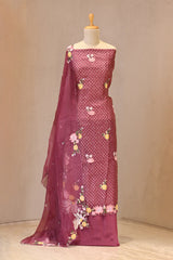 Magenta Embroidered Bandhani Organza Silk Suit Set with Dupatta