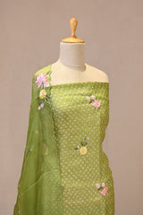 Light Green Embroidered Bandhani Organza Silk Suit Set with Organza Dupatta