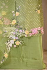 Light Green Embroidered Bandhani Organza Silk Suit Set with Organza Dupatta