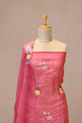 Pink Organza Silk Three Piece Suit Set with Floral Embroidery