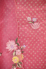 Pink Organza Silk Three Piece Suit Set with Floral Embroidery