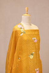 Yellow Organza Silk Suit Set with Floral Embroidery