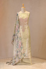 Pista Green Tissue Silk Three Piece Suit Set with Gota Patti
