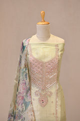 Pista Green Tissue Silk Three Piece Suit Set with Gota Patti