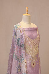 Lilac Tissue Silk Unstitched Suit Set with Gota Patti