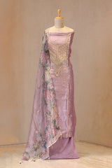 Lilac Tissue Silk Unstitched Suit Set with Gota Patti