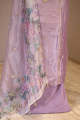 Lilac Tissue Silk Unstitched Suit Set with Gota Patti