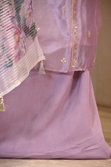 Lilac Tissue Silk Unstitched Suit Set with Gota Patti