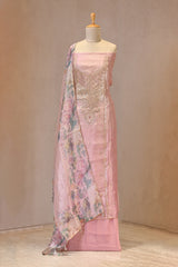 Baby Pink Tissue Silk Three Piece Suit Set with Gota Patti