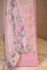 Baby Pink Tissue Silk Three Piece Suit Set with Gota Patti