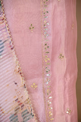 Baby Pink Tissue Silk Three Piece Suit Set with Gota Patti