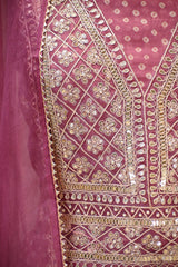 Onion Pink Organza Silk Unstitched Suit Set with Bandhani Print