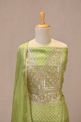 Light Green Organza Silk Unstitched Suit Set with Bandhani Print