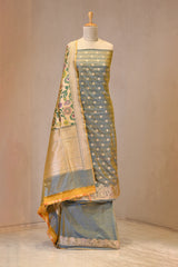 Green Katan Silk Three Piece Suit Set with Paithani Dupatta