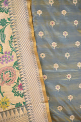 Green Katan Silk Three Piece Suit Set with Paithani Dupatta