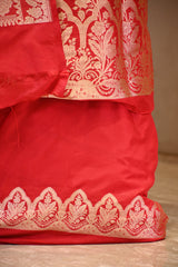 Red Katan Silk Unstitched Suit Set with Rangkat Dupatta