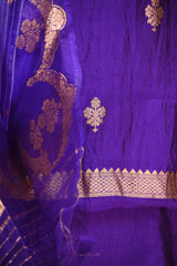 Purple Banarasi Silk Unstitched Suit Set with Shibori Organza Dupatta