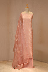 Peach Mulberry Silk Three Piece Suit Set with Zari Diamond Motifs