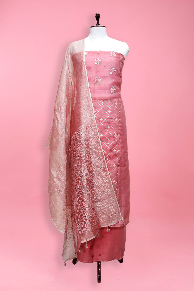 strapless open back dress Dramatic flowered organza midi dress in misty rose, Glow-Up main image 1