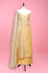 Lemon Yellow Embellished Organza Silk Dress Material for Women
