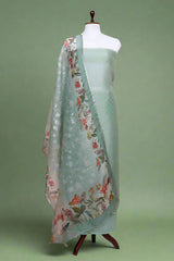 Green Organza Silk Salwar Suit Set with floral prints and embellishments