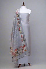 Grey Organza Silk Salwar Suit Set Dress Material for Party, Festive and Weddings