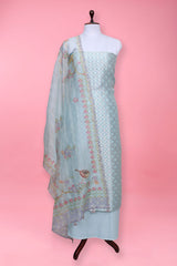 Aqua Blue Embellished Tissue Silk Dress Material for Wedding Wear