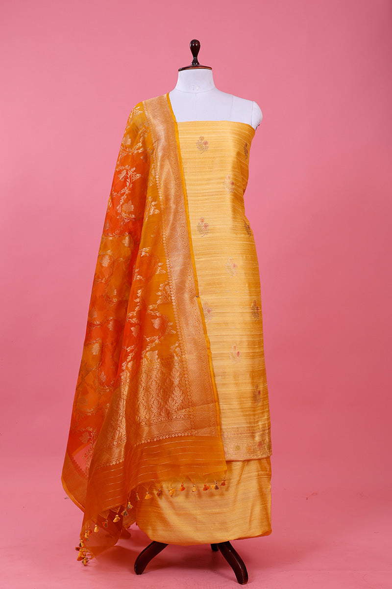 Butter Yellow Handwoven Raw Silk Dress Material