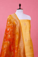 Butter Yellow Handwoven Raw Silk Dress Material - Chinaya Banaras