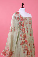 Mint Green Embellished Tissue Silk Dress Material - Chinaya Banaras