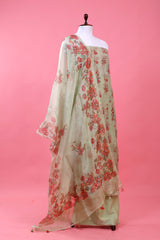 Mint Green Embellished Tissue Silk Dress Material - Chinaya Banaras