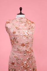 Rust Peach Floral Printed Linen Suit Piece