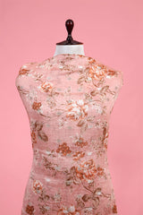 Rust Peach Floral Printed Linen Suit Piece