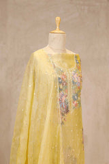 Butter Yellow Tissue Silk Salwar Suit with Floral Hand Embroidery