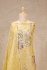 Butter Yellow Tissue Silk Salwar Suit with Floral Hand Embroidery