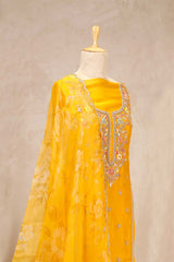 Haldi Yellow Organza Silk Salwar Suit with Hand Embroidery