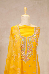 Haldi Yellow Organza Silk Salwar Suit with Hand Embroidery