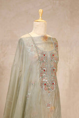 Slate Grey Tissue Silk Salwar Suit with Floral Hand Embroidery