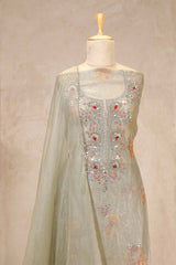Slate Grey Tissue Silk Salwar Suit with Floral Hand Embroidery