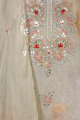 Slate Grey Tissue Silk Salwar Suit with Floral Hand Embroidery
