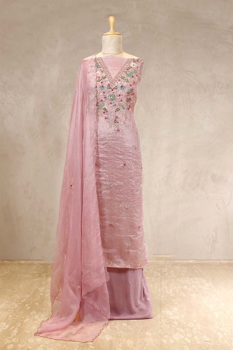 Baby Pink Tissue Salwar Suit with Mirror Work
