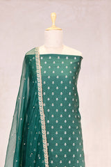 Bottle Green Chiniya Silk Women Suit Set with Floral Motifs