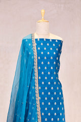 Cobal Blue Chiniya Silk Women Suit Set with Floral Motifs