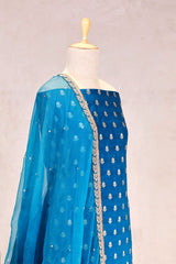 Cobal Blue Chiniya Silk Women Suit Set with Floral Motifs