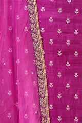 Violet Chiniya Silk Women Suit Set with Floral Motifs