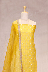 Yellow Chiniya Silk Women Suit Set with Floral Motifs