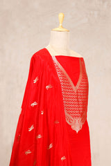 Deep Red Katan Silk Salwar Suit with Bird Motif Dupatta