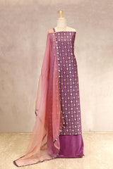 Mauve Mulberry Silk Salwar Suit Set with Shikargah Dupatta