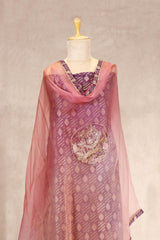 Mauve Mulberry Silk Salwar Suit Set with Shikargah Dupatta